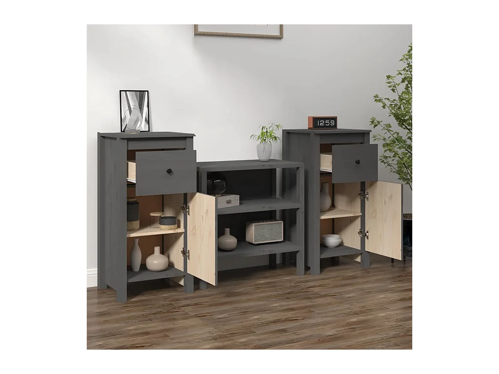 Buffets 2 pcs gris 40x35x80 cm bois massif de pin