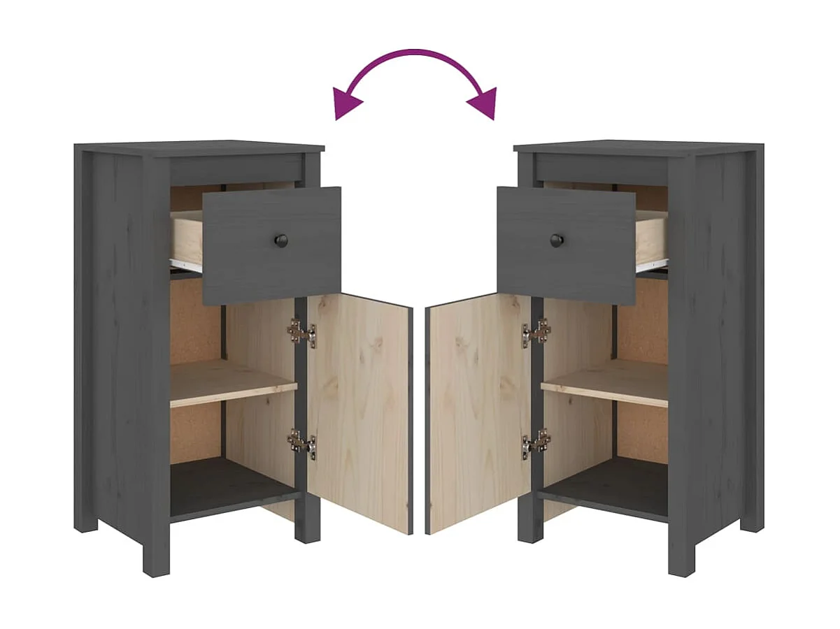 Buffets 2 pcs gris 40x35x80 cm bois massif de pin