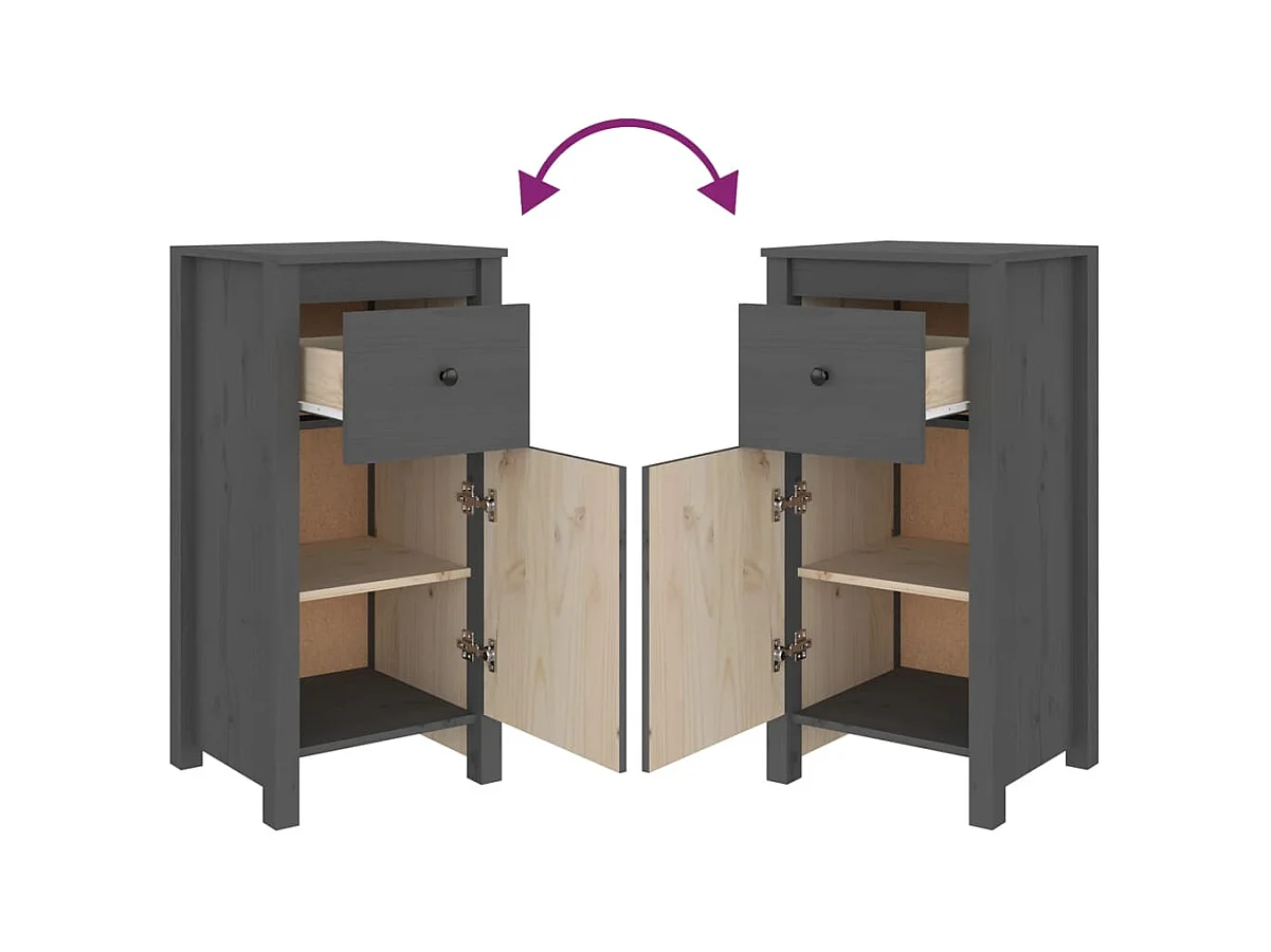 Buffets 2 pcs gris 40x35x80 cm bois massif de pin