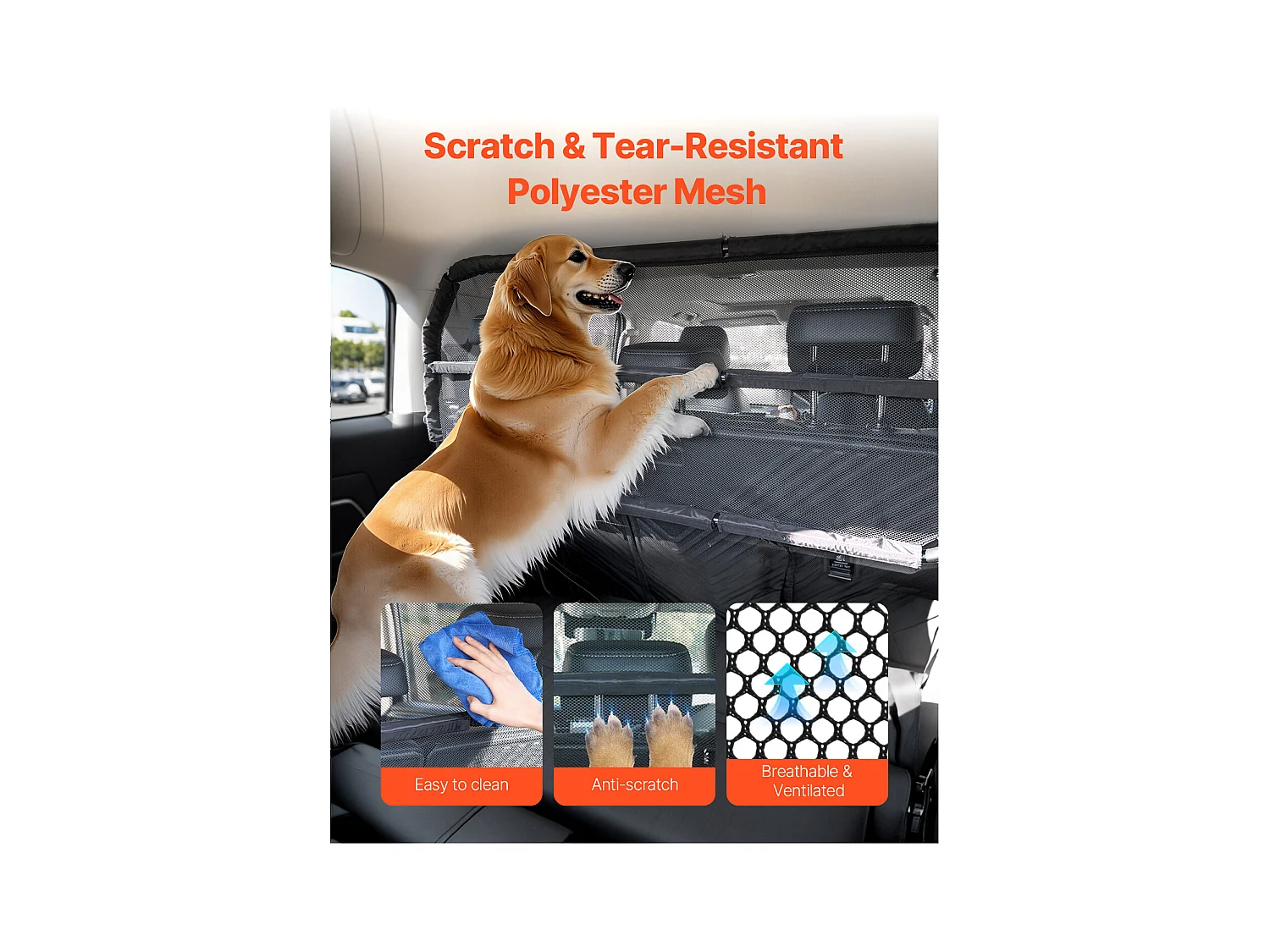 Barrière de Sécurité pour Chien SucceBuy, Séparateur de Voiture pour Espace de Chargement, 117 cm de Large