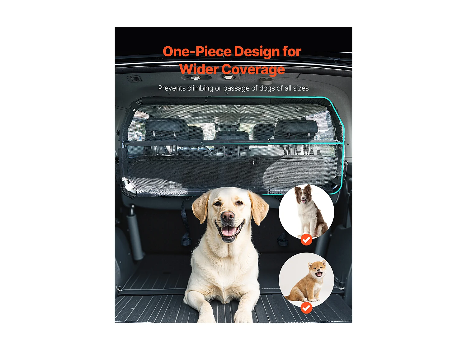 Barrière de Sécurité pour Chien SucceBuy, Séparateur de Voiture pour Espace de Chargement, 117 cm de Large