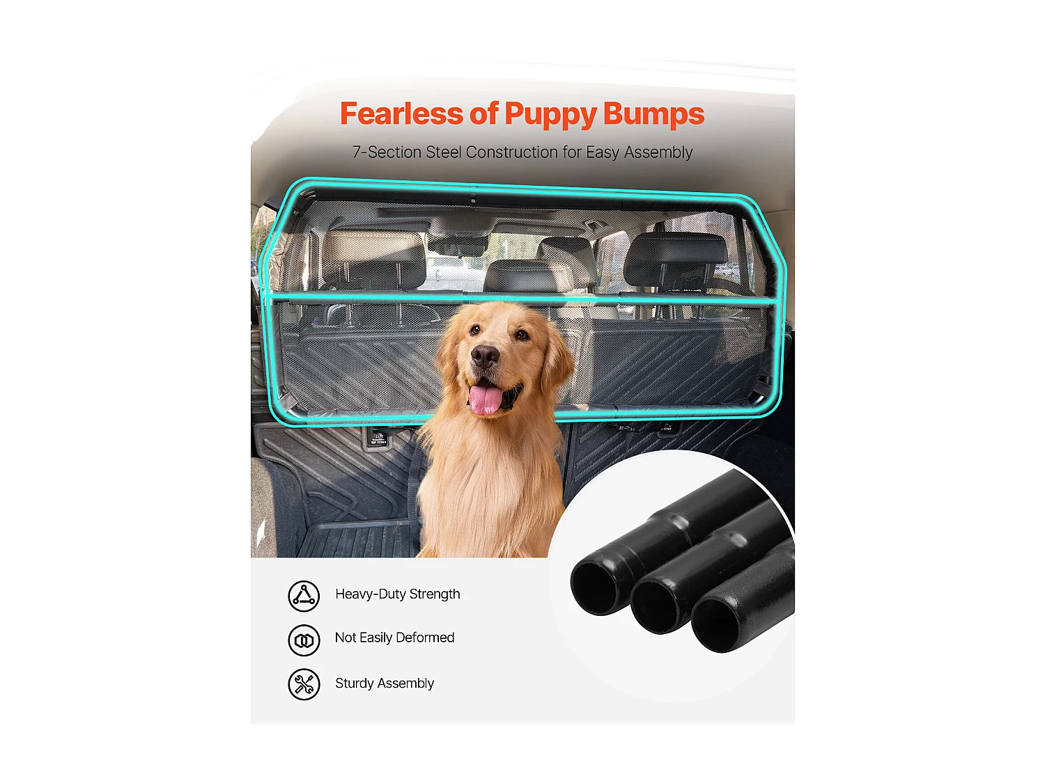 Barrière de Sécurité pour Chien SucceBuy, Séparateur de Voiture pour Espace de Chargement, 117 cm de Large