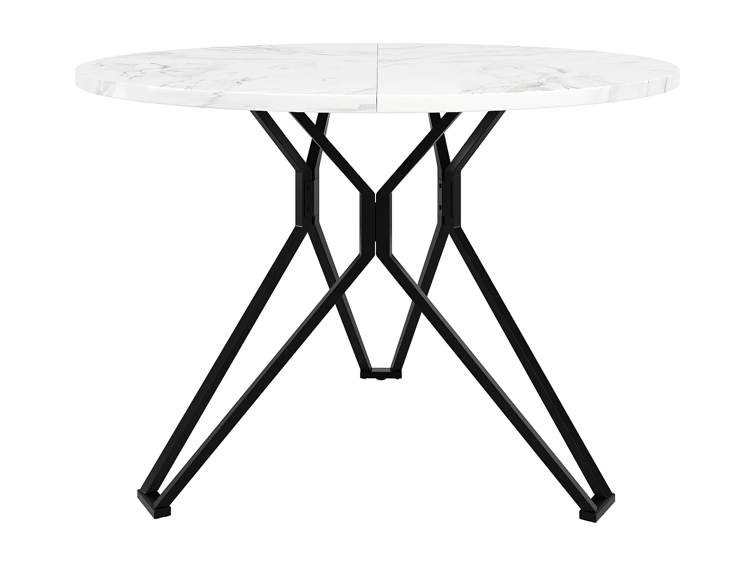 Ensemble de table à manger rond moderne, 4 chaises en velours gris, plateau en MDF marbré, pieds métal noir (100x100x76 cm)