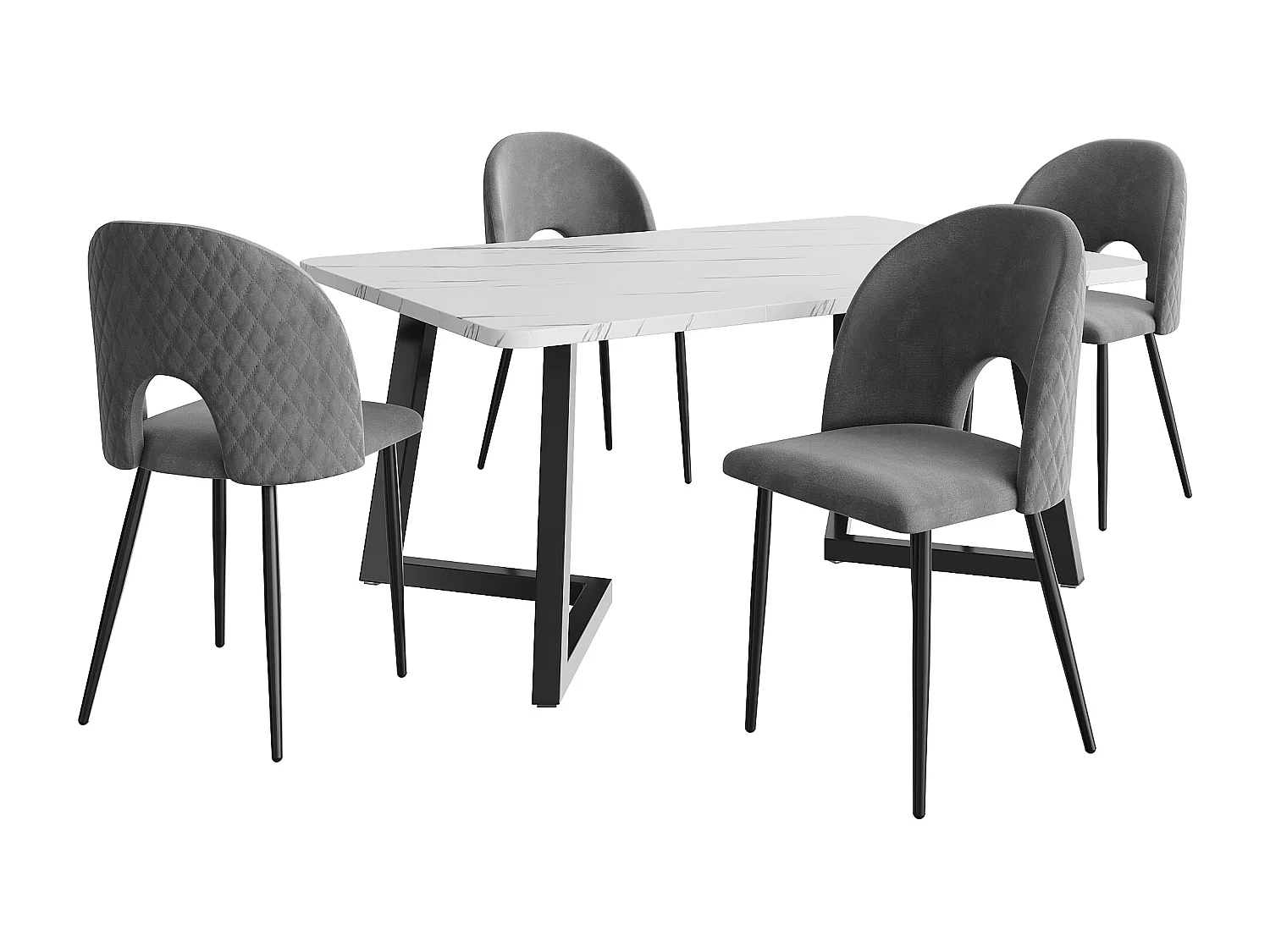 ensemble de salle à manger (5 pièces), Table Rectangulaire 117x68 cm avec 4 Chaises en Velours Gris, Pieds Métalliques Noirs, Design Diamant