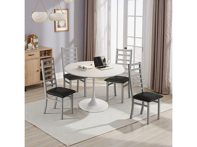 Juego de mesa de comedor para 4 personas, mesa Tulip de 120 cm con 4 sillas, para comedor, cafetería y espacios pequeños (120 x 120 x 75 cm)