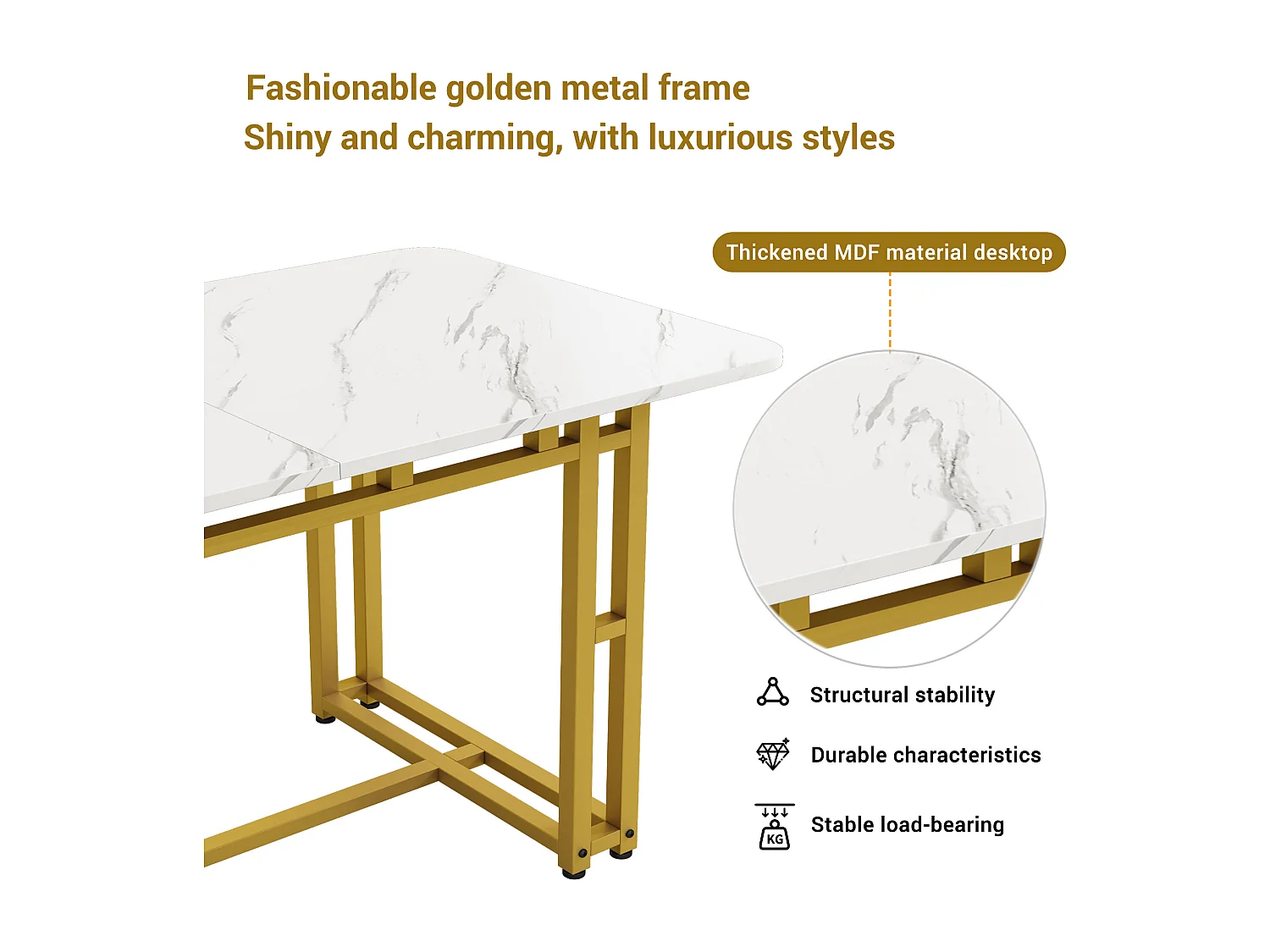 Eettafelset 120x70 cm met 4 stoelen, MDF tafel met gouden metalen poten, donkergroene fluwelen stoelen (120x70x76 cm)