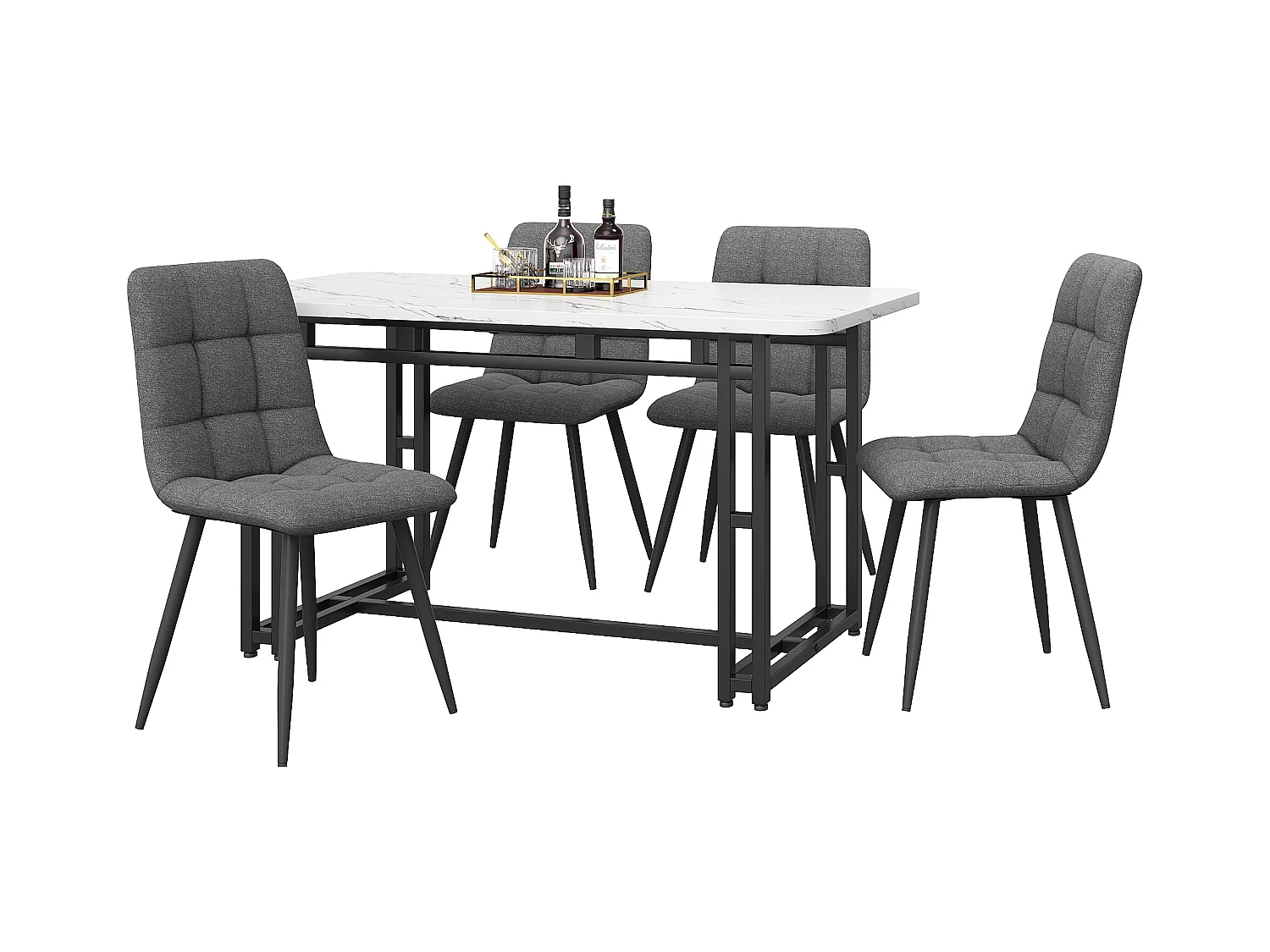 Lot de 4 Chaises de Salle à Manger avec Table, 120x70 cm, Design Moderne, MDF, Métal, Noir, Gris