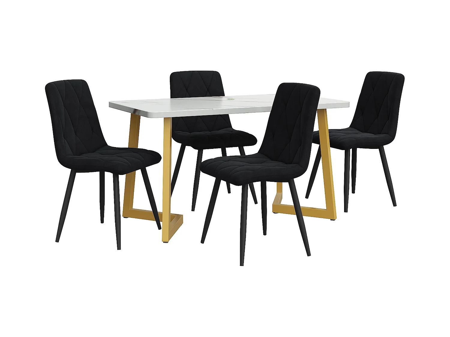ensemble de salle à manger (5-tlg), 117x68 cm Esstisch avec 4 Chaises, Table Rectangulaire Moderne, MDF, Noyer et Noir, Pieds Métalliques Dorés