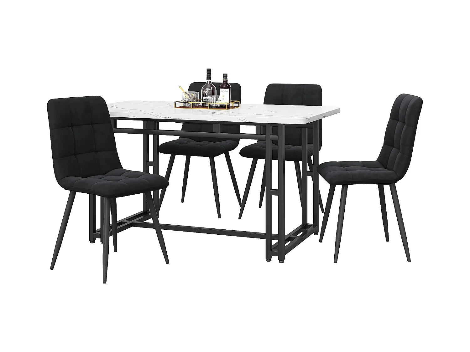 Table à manger 120x70 cm avec 4 chaises, MDF, métal, noir, gris