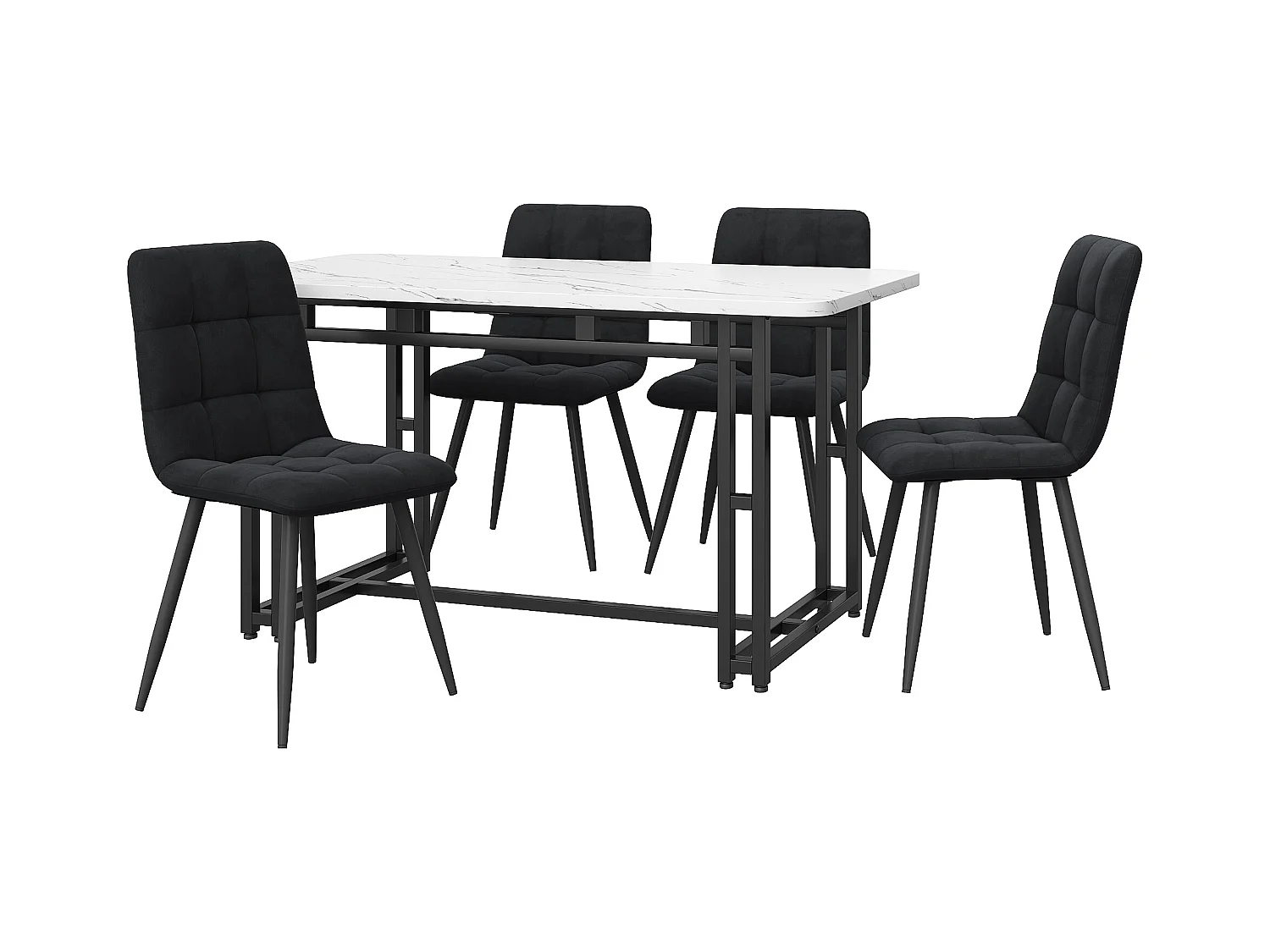 Table à manger 120x70 cm avec 4 chaises, MDF, métal, noir, gris