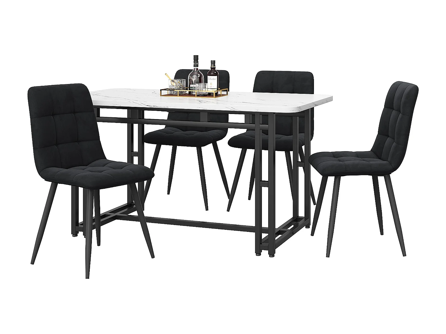 Table à manger 120x70 cm avec 4 chaises, MDF, métal, noir, gris