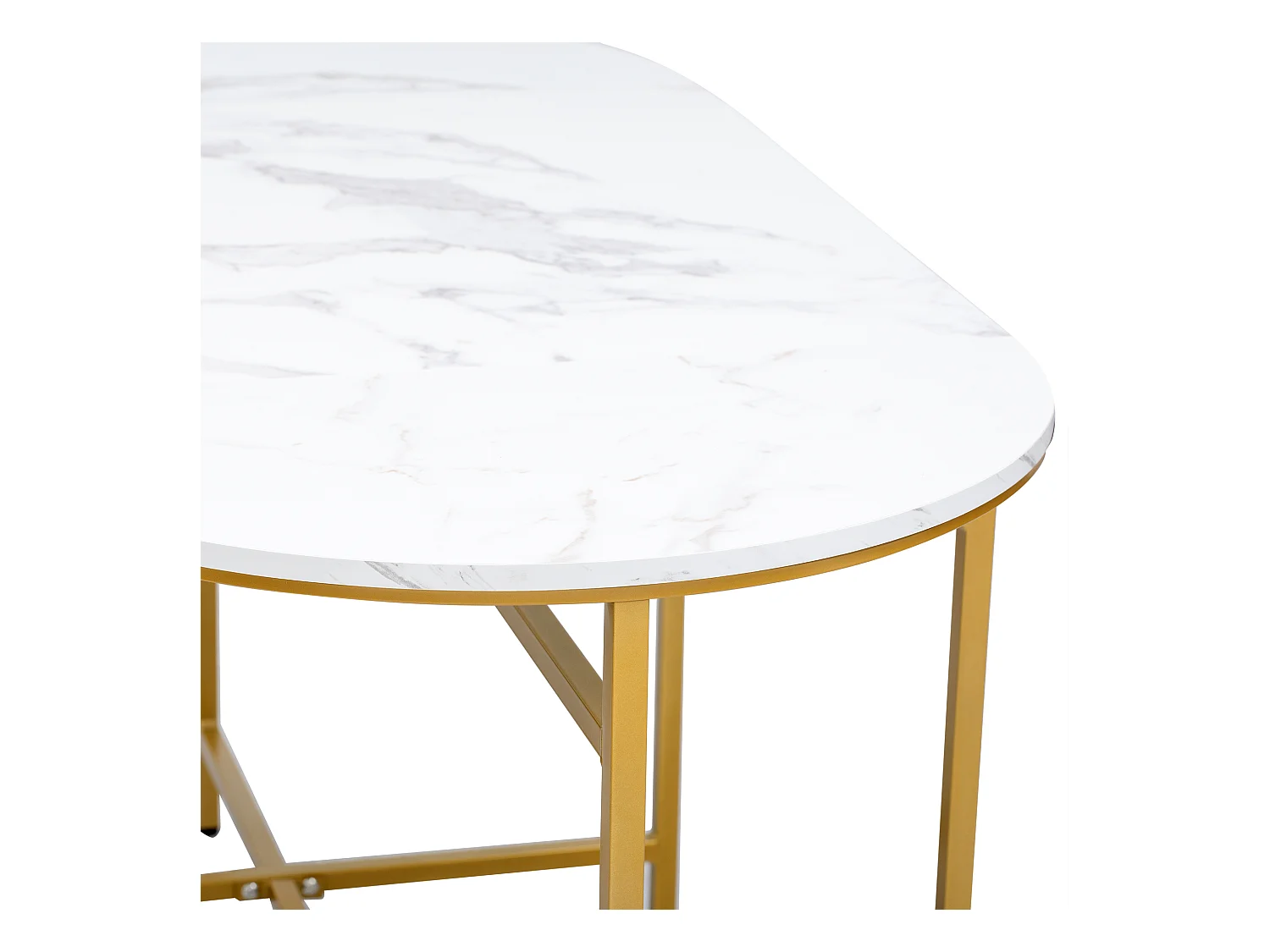 Eetkamerset met 6 krukken, witte MDF tafel en goudkleurig metalen frame, met fluwelen kussens (140x70x76 cm)