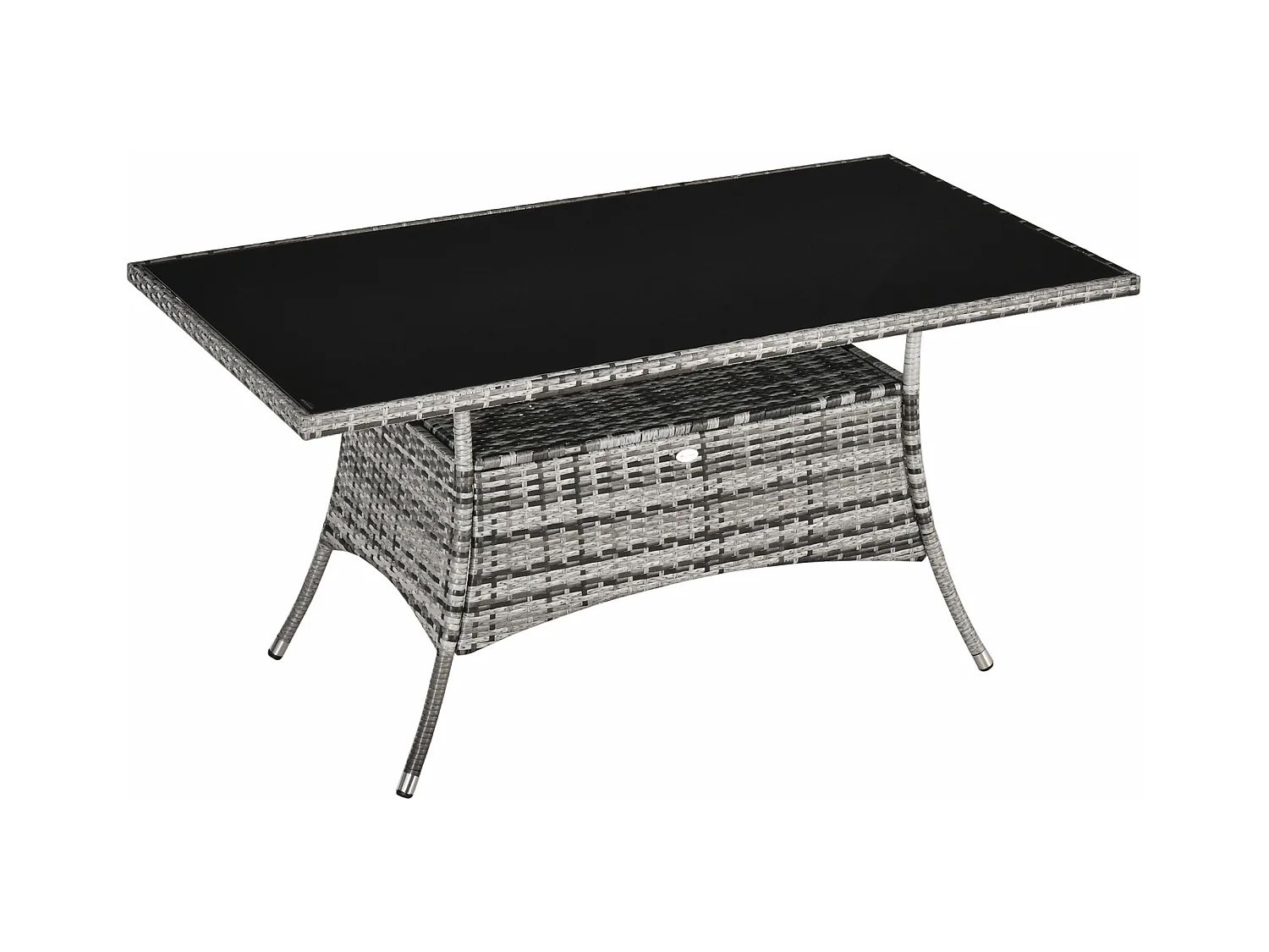 Polyrotan tuintafel met veiligheidsglas blad, modern design, metaal, grijszwart (150x85x74cm)