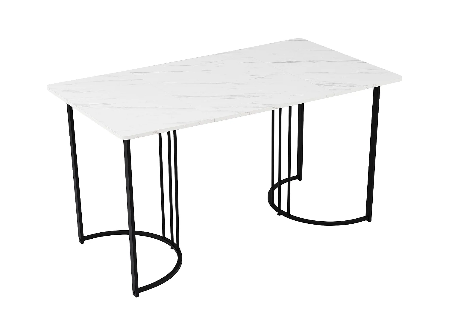 Table de salle à manger avec 6 chaises, MDF, noir, pieds métalliques (140x80x75 cm)