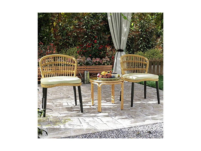 Ronde rotan bijzettafel met glazen blad, modern design, voor tuin, terras en balkon (Ø50 cm)