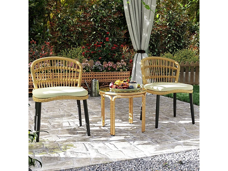 Table d'appoint ronde en rotin, avec plateau en verre, design moderne, pour jardin, terrasse et balcon (Ø50 cm)