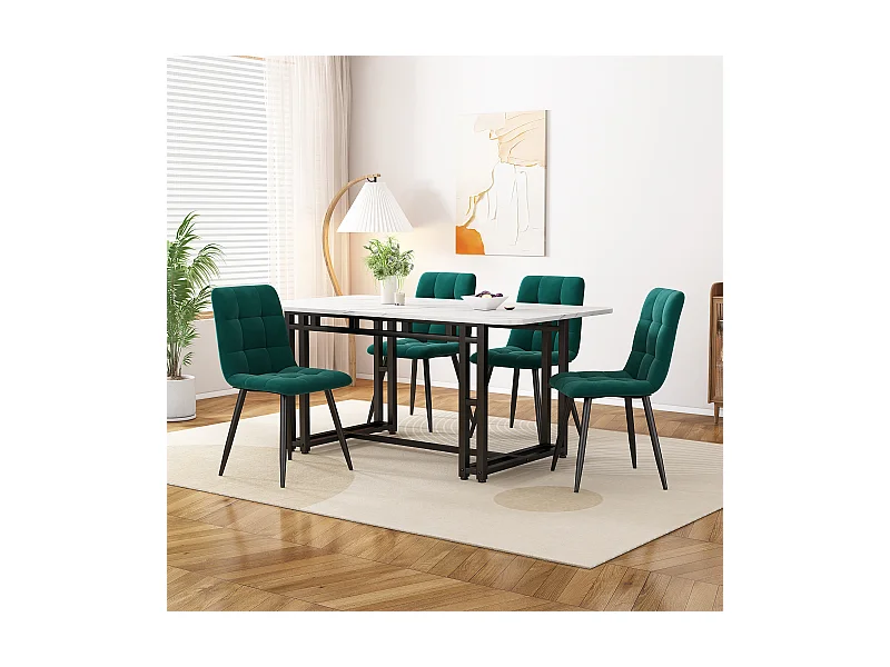 Mesa de comedor 120x70 cm con 4 sillas, MDF, metal, negro, verde