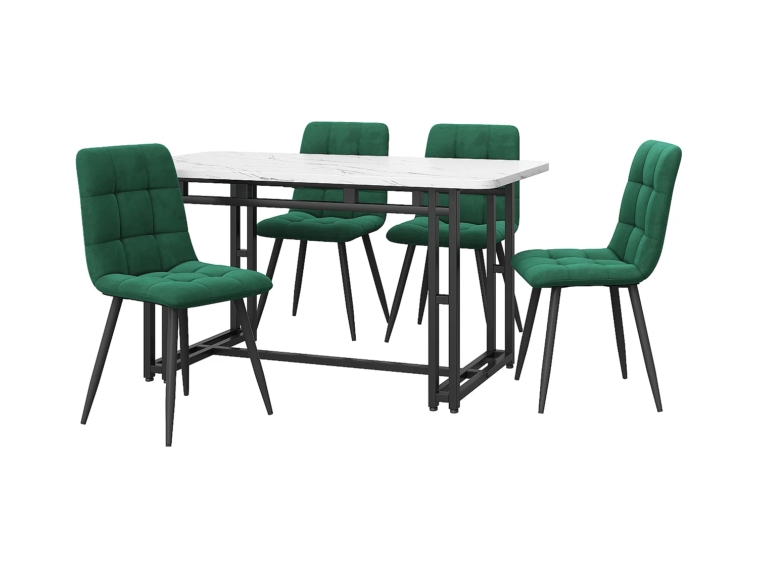 Table à manger 120x70 cm avec 4 chaises, MDF, métal, noir, vert