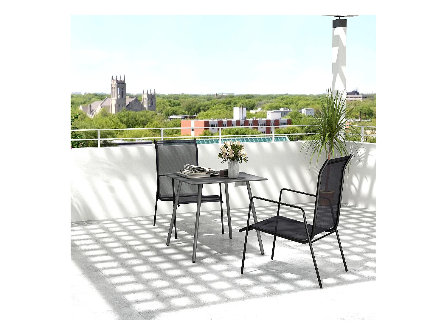 Tuintafel, in hoogte verstelbare buitentafel, metaal en kunststof, grijs (80x80x74 cm)