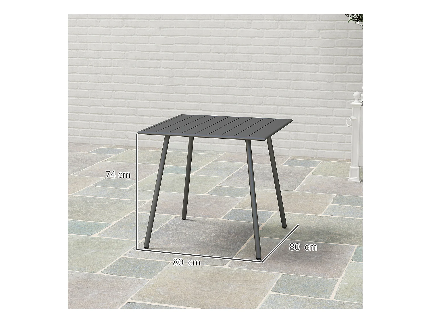 Tuintafel, in hoogte verstelbare buitentafel, metaal en kunststof, grijs (80x80x74 cm)