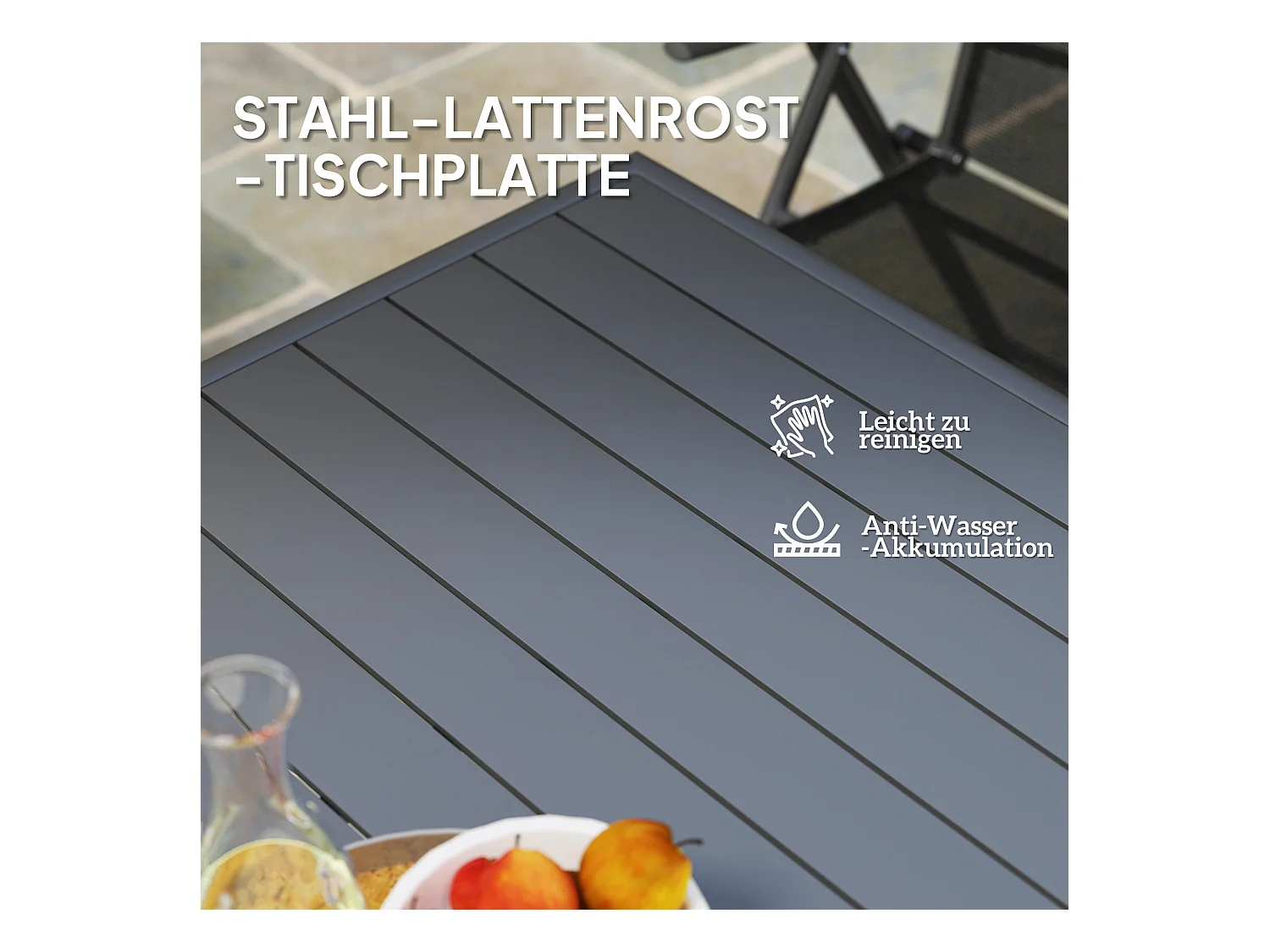 Tuintafel, in hoogte verstelbare buitentafel, metaal en kunststof, grijs (80x80x74 cm)