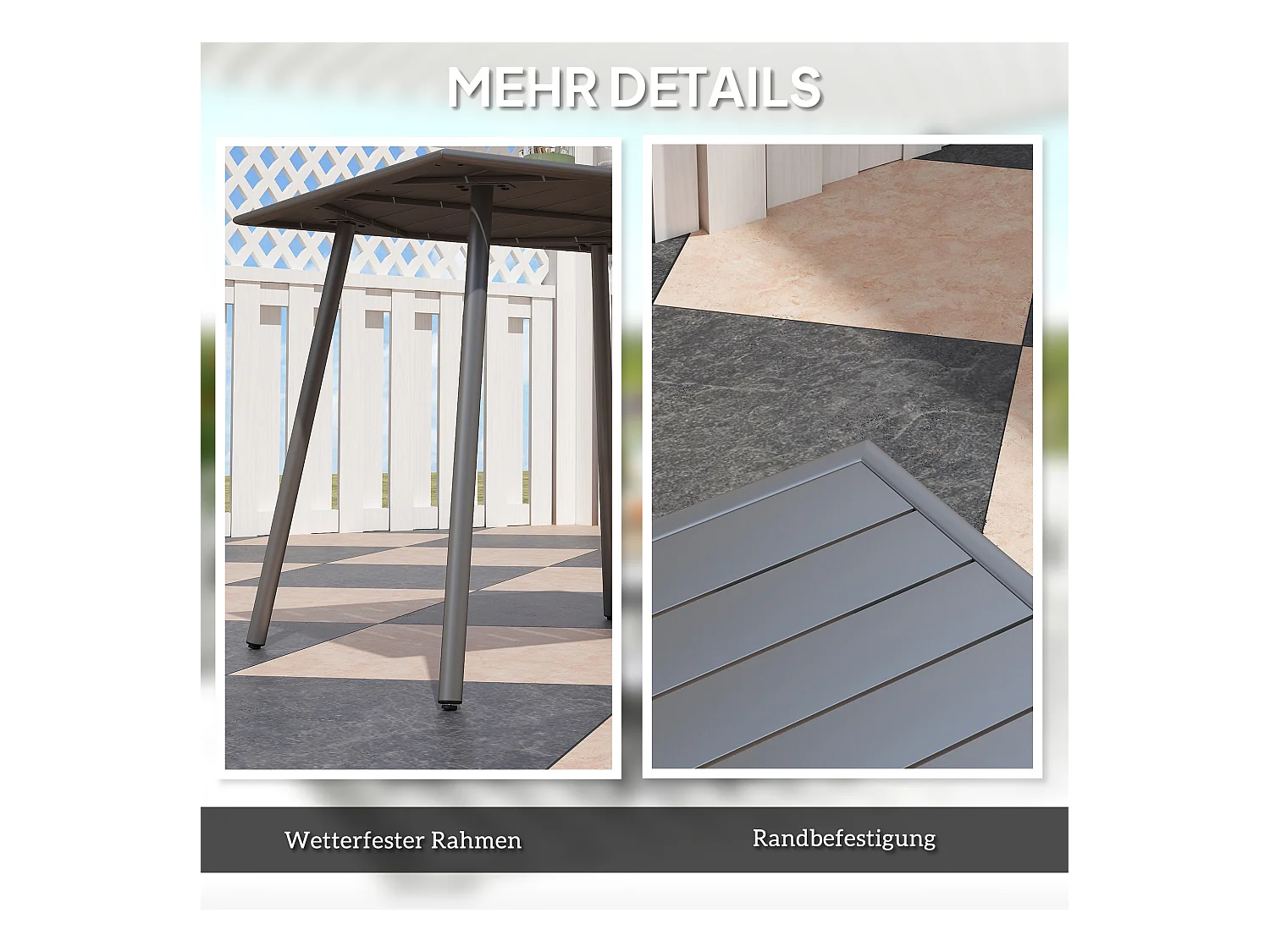 Tuintafel, in hoogte verstelbare buitentafel, metaal en kunststof, grijs (80x80x74 cm)