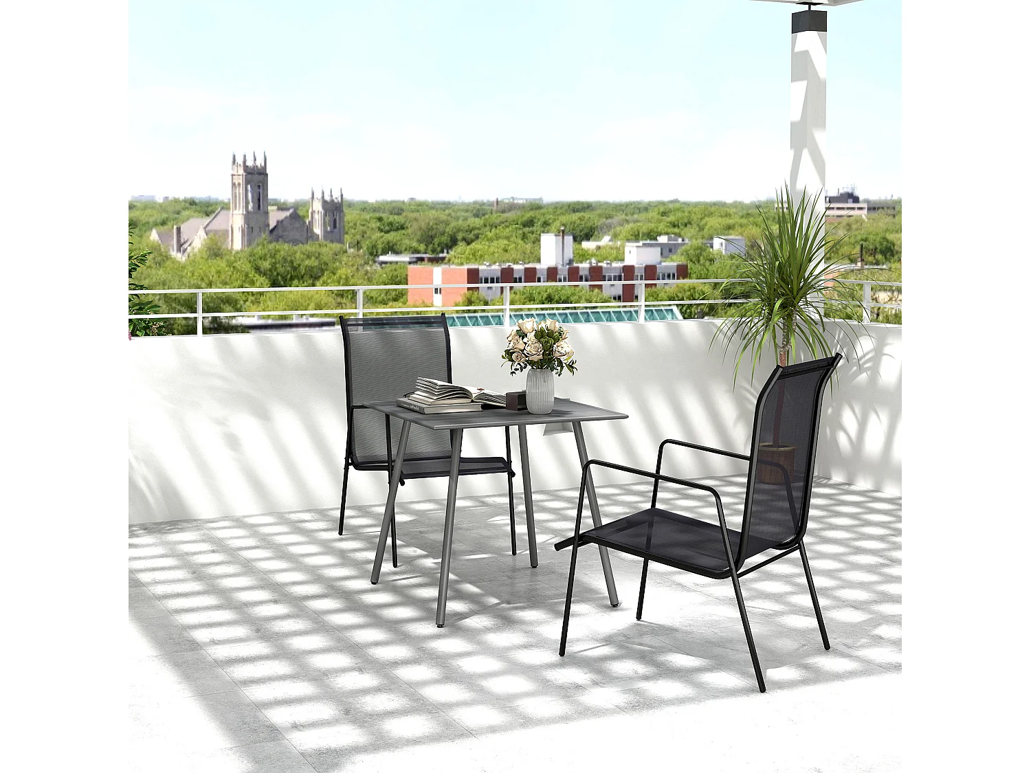 Table de jardin, table extérieure réglable en hauteur, métal et plastique, gris (80x80x74 cm)