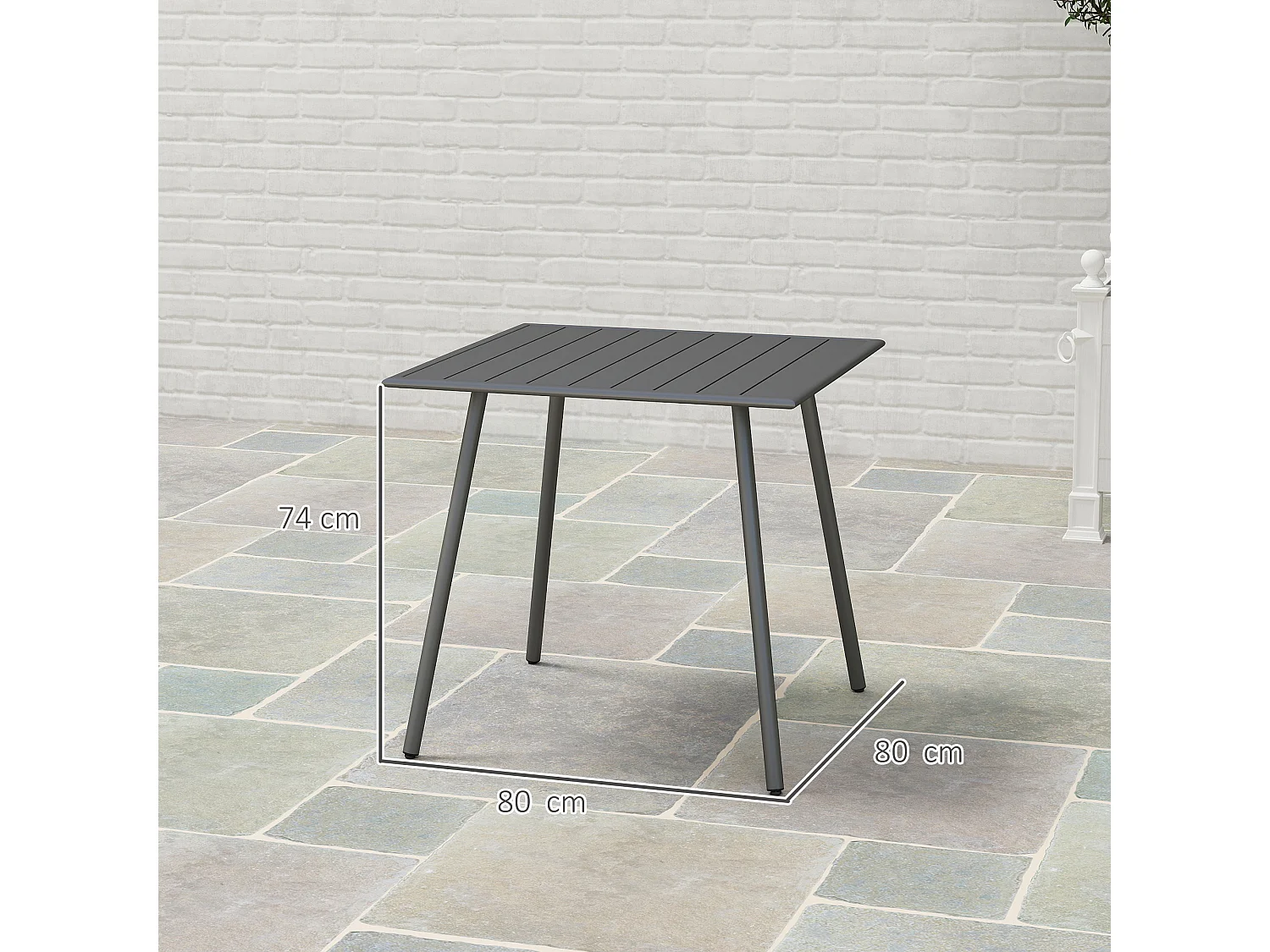 Table de jardin, table extérieure réglable en hauteur, métal et plastique, gris (80x80x74 cm)