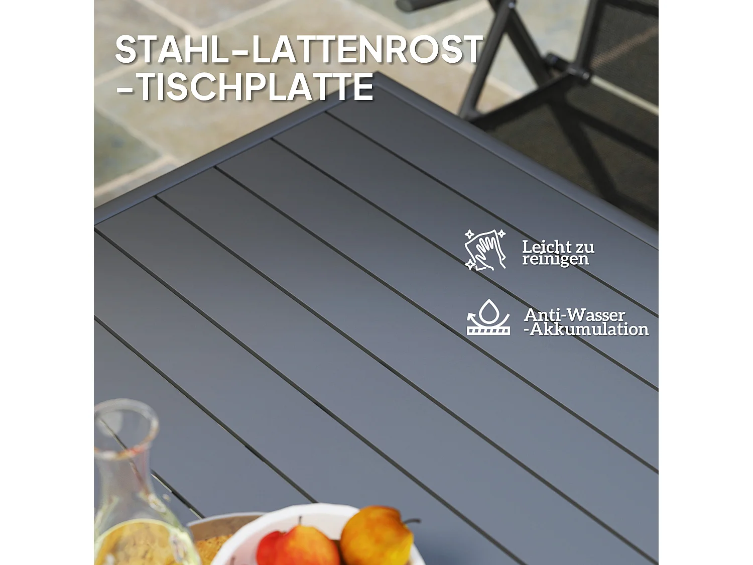 Table de jardin, table extérieure réglable en hauteur, métal et plastique, gris (80x80x74 cm)