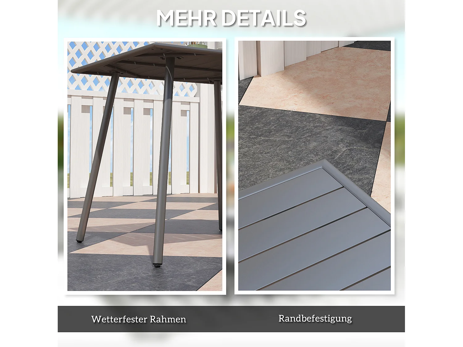 Table de jardin, table extérieure réglable en hauteur, métal et plastique, gris (80x80x74 cm)