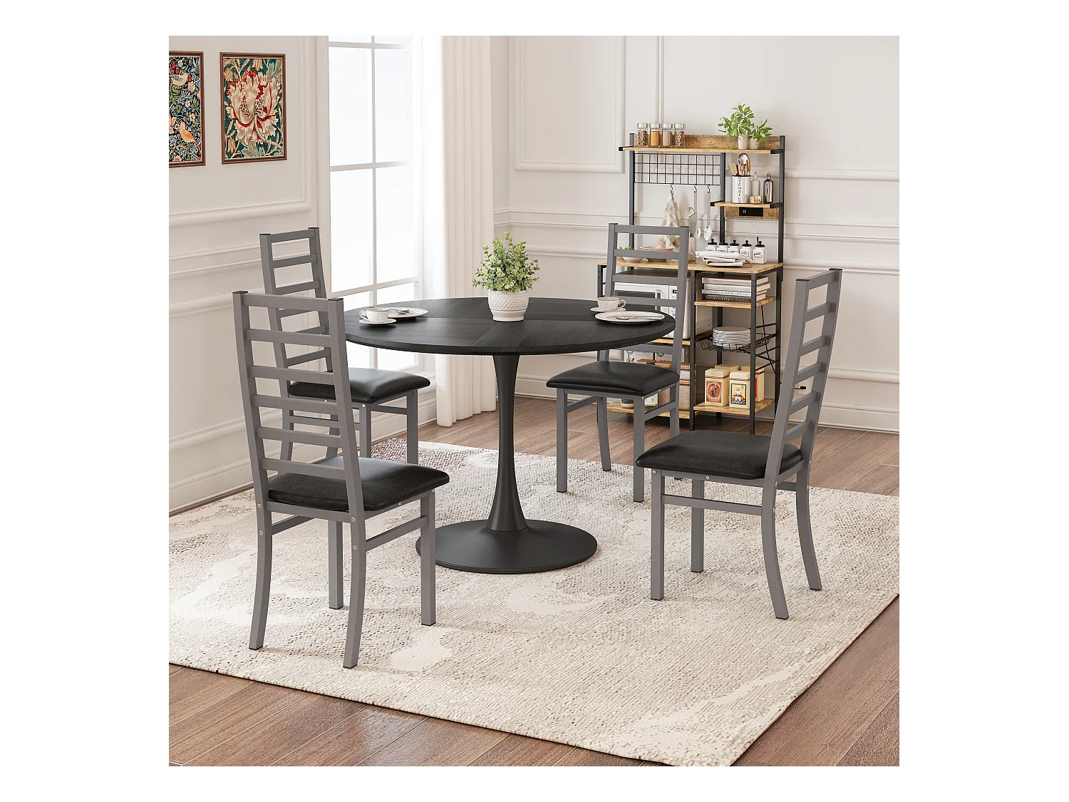 Ensemble de table à manger pour 4, table tulipe 120CM avec 4 chaises, pour salle à manger, café, petits espaces (120x120x75 cm)