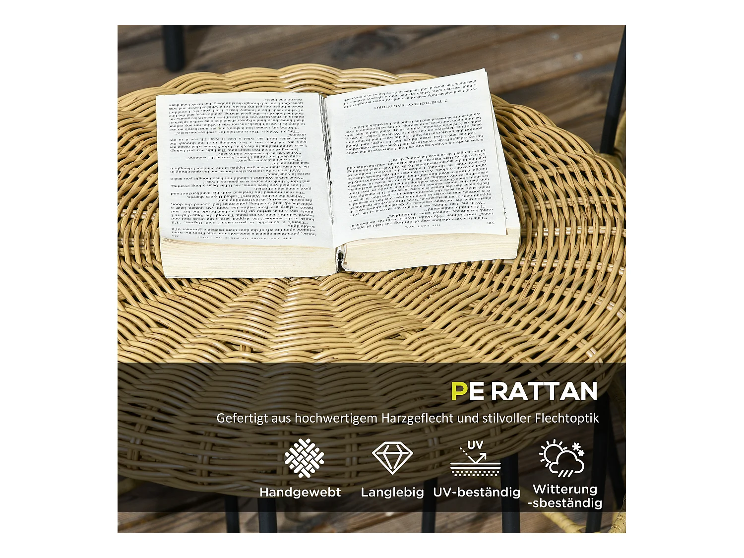 Lot de 2 tables basses empilables en rotin, kaki, pour jardin et terrasse (Ø58x53cm)