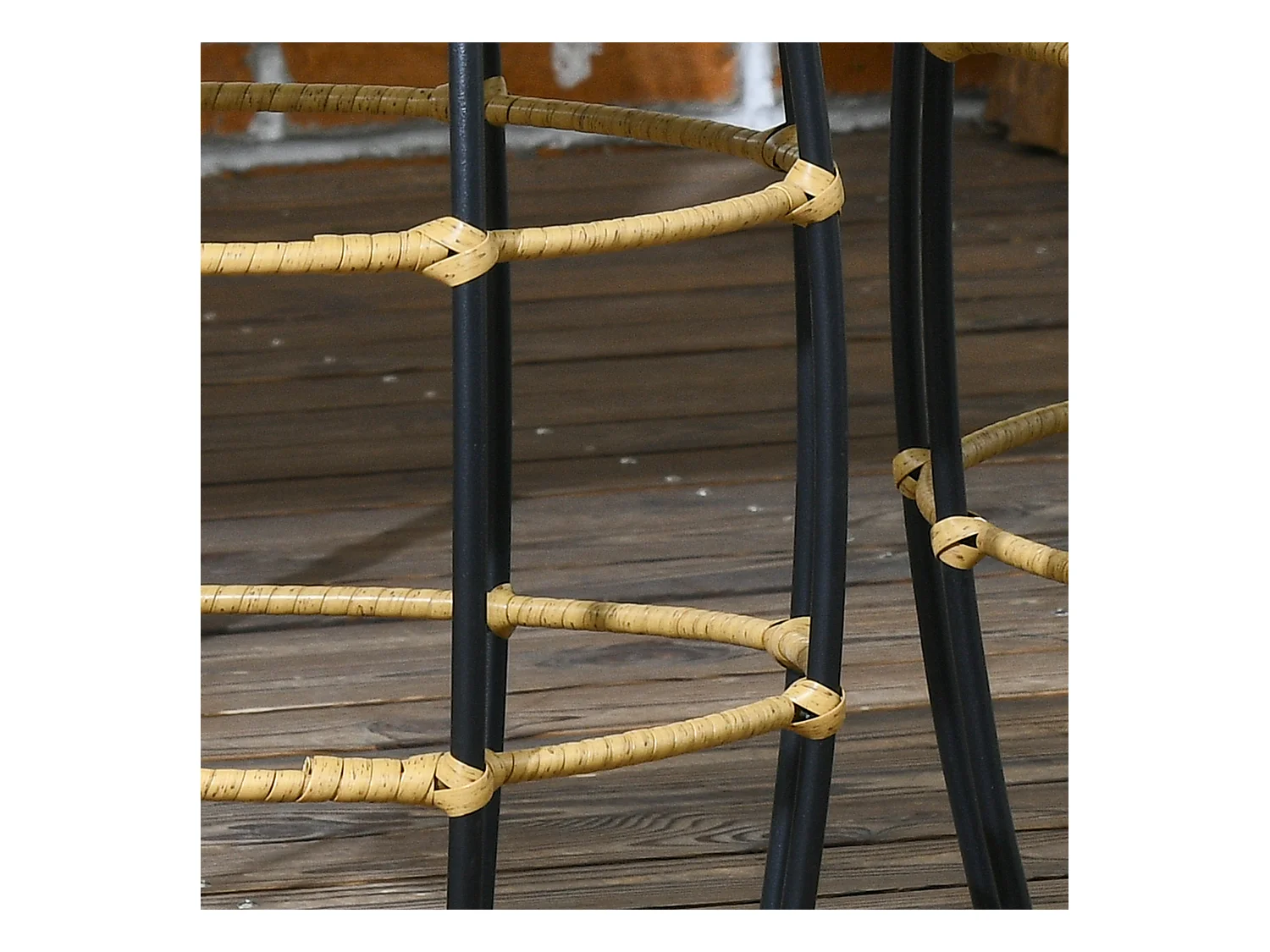 Lot de 2 tables basses empilables en rotin, kaki, pour jardin et terrasse (Ø58x53cm)