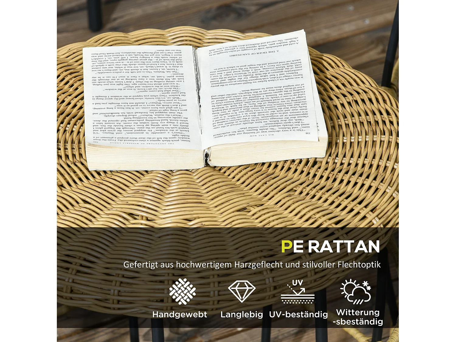 Lot de 2 tables basses empilables en rotin, kaki, pour jardin et terrasse (Ø58x53cm)