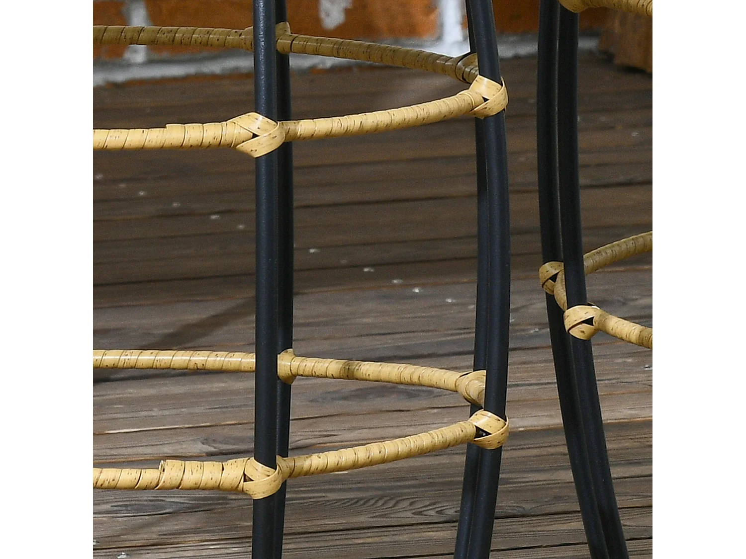 Lot de 2 tables basses empilables en rotin, kaki, pour jardin et terrasse (Ø58x53cm)