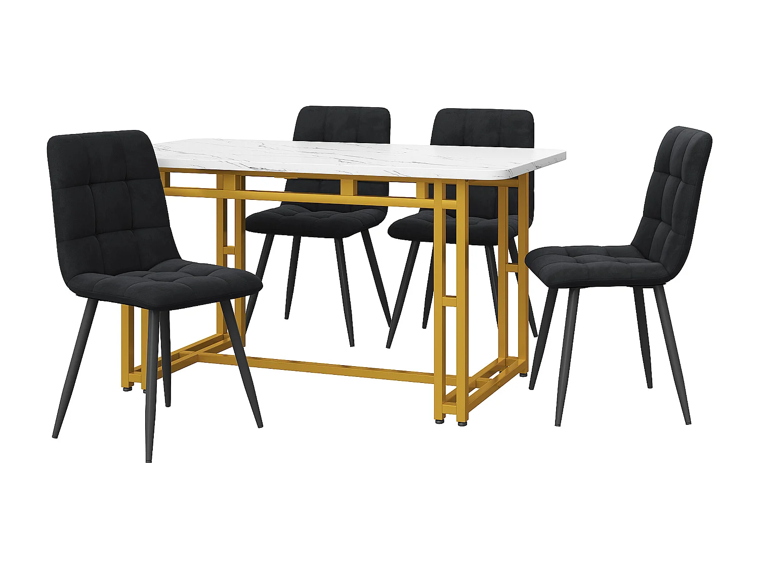 Table à manger 120x70 cm avec 4 chaises, MDF, métal, or et noir (120x70x75 cm)