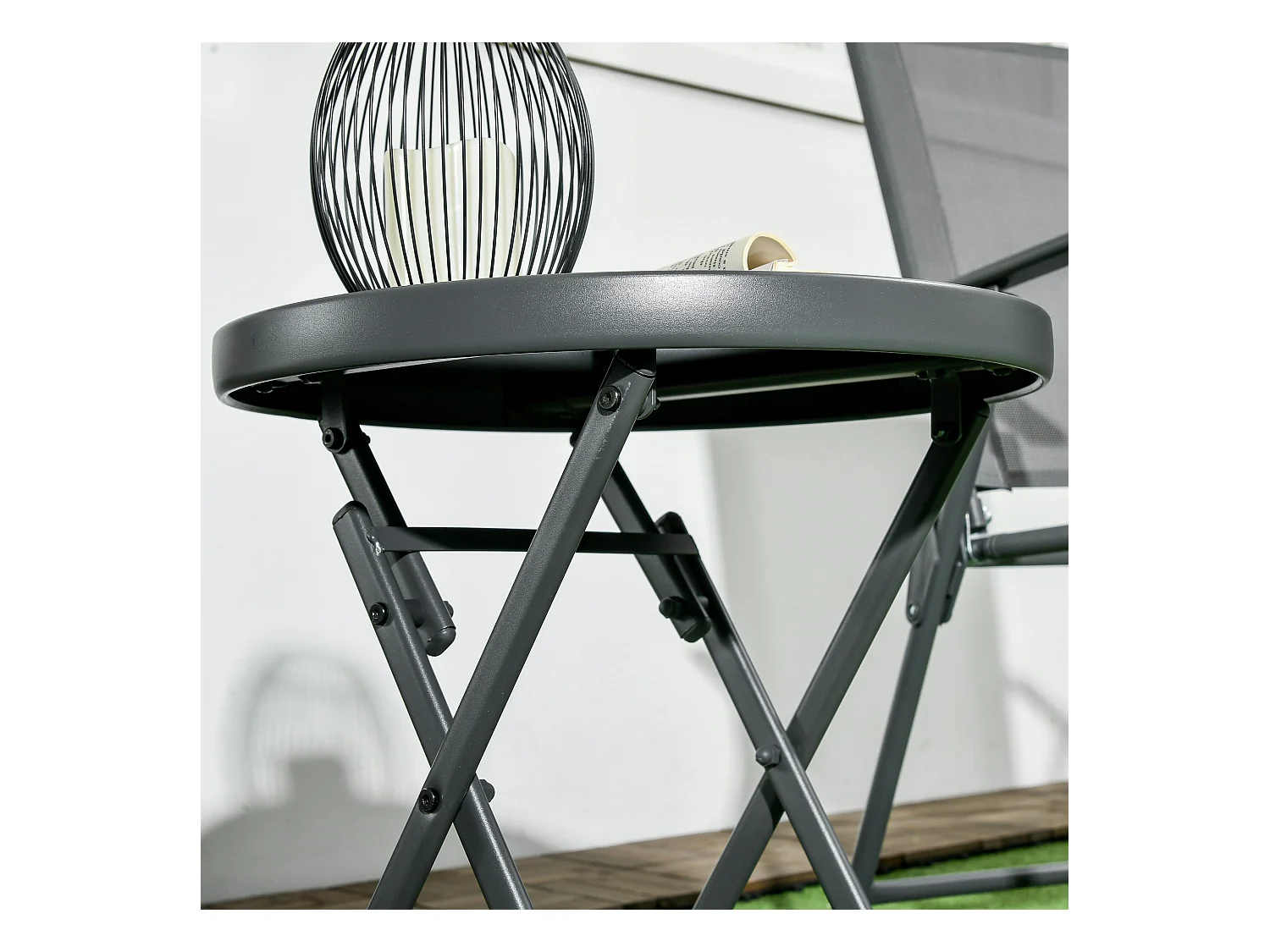 Opvouwbare bijzettafel met glazen blad, metaal, zwart (45x45x50 cm)