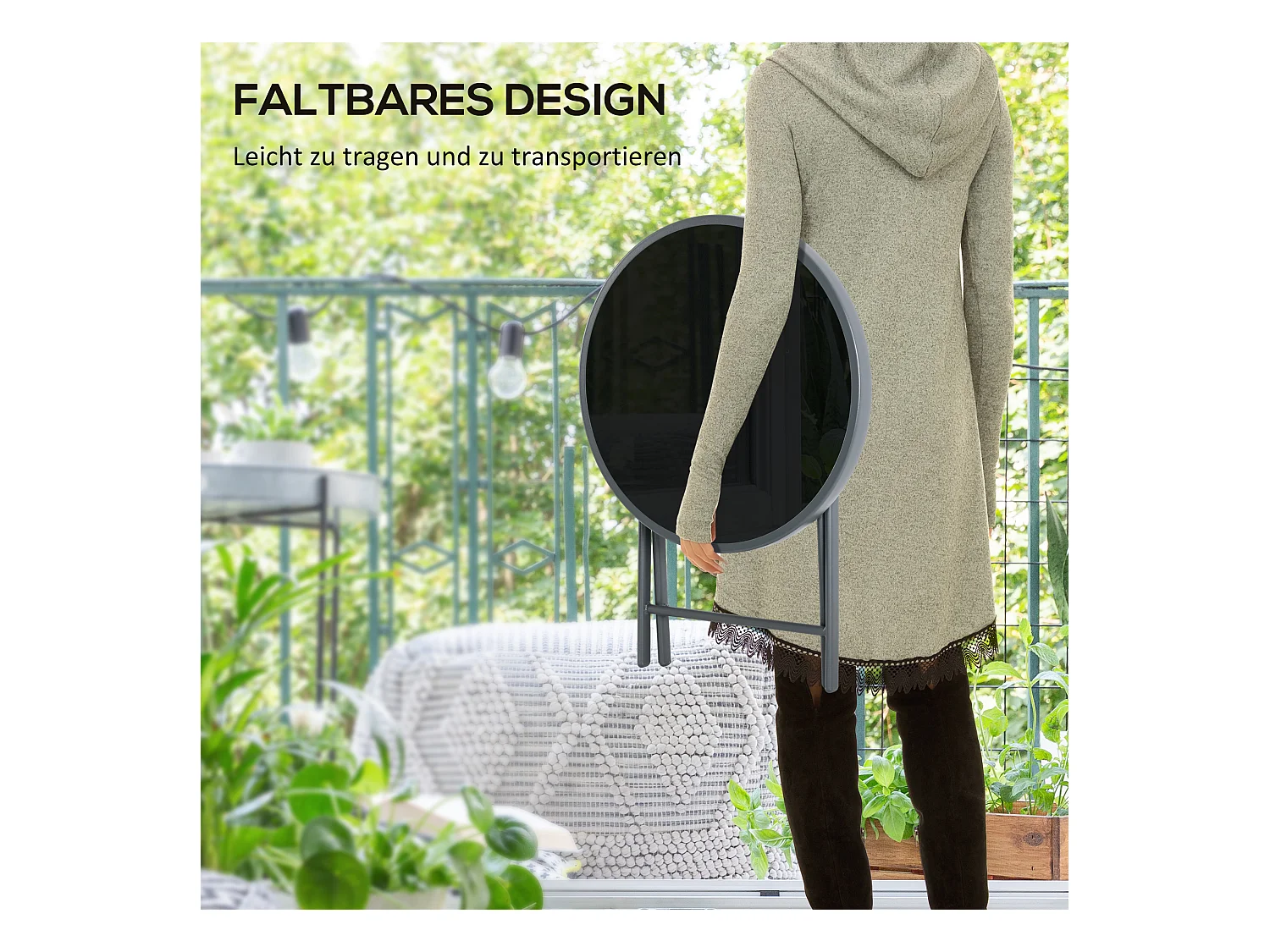 Table d'appoint pliable, avec plateau en verre, métal, noir (45x45x50 cm)