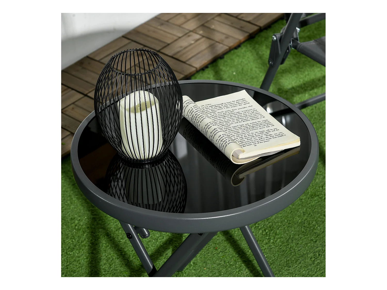 Table d'appoint pliable, avec plateau en verre, métal, noir (45x45x50 cm)