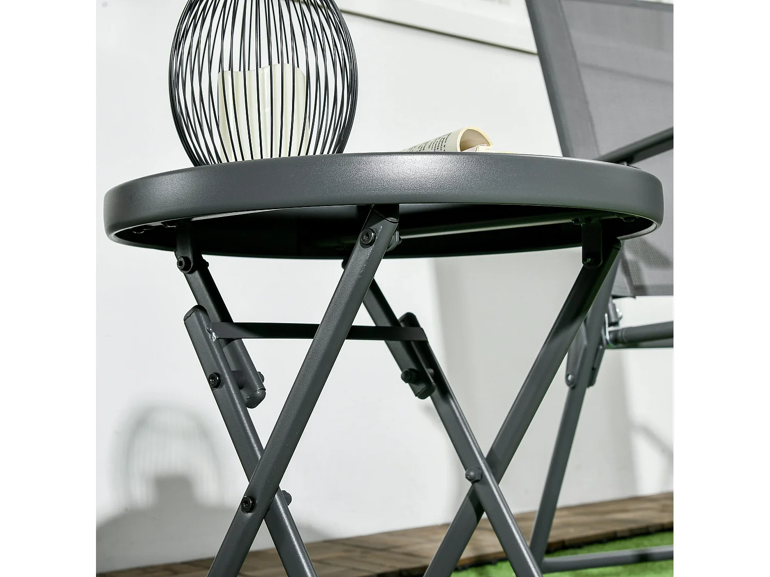 Table d'appoint pliable, avec plateau en verre, métal, noir (45x45x50 cm)