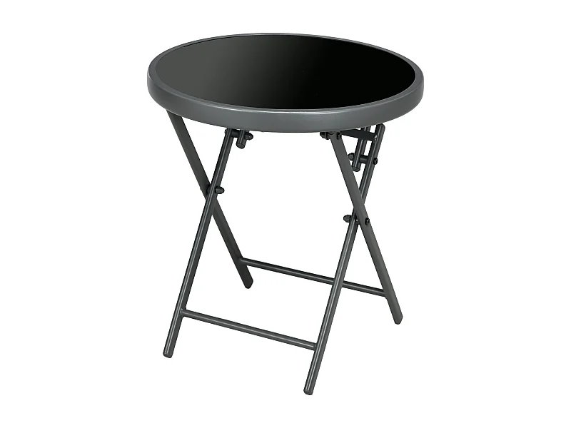 Mesa auxiliar plegable, con tapa de cristal, de metal, color negro (45x45x50 cm)
