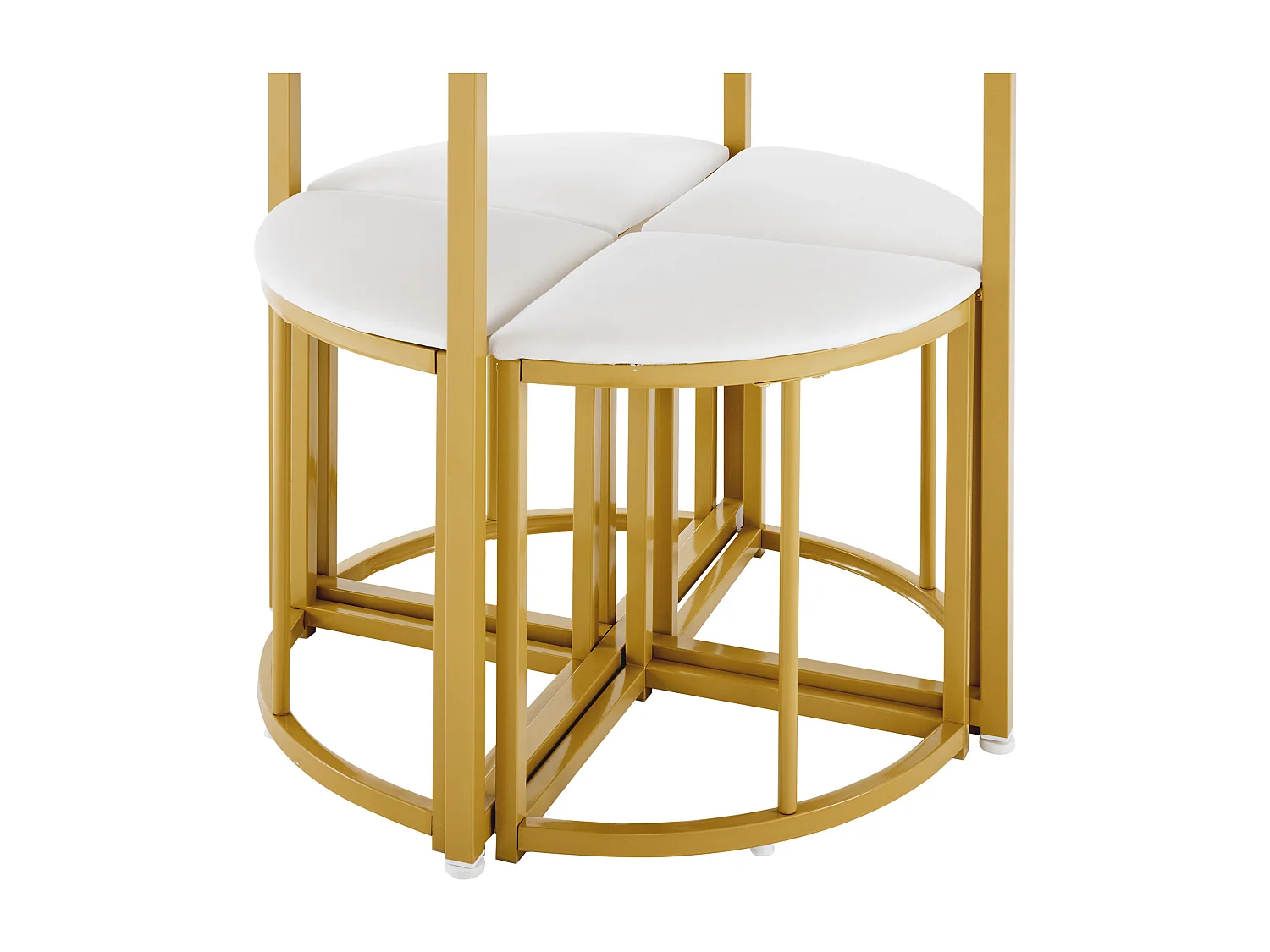 Ensemble de salle à manger avec 4 chaises, table ronde MDF avec cadre en métal doré, chaises en velours, moderne et luxueux, blanc (80x80x75 cm)