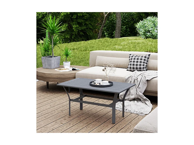 Weerbestendige metalen latten bijzettafel, donkergrijs, voor balkon en tuin (91,5x55x45cm)