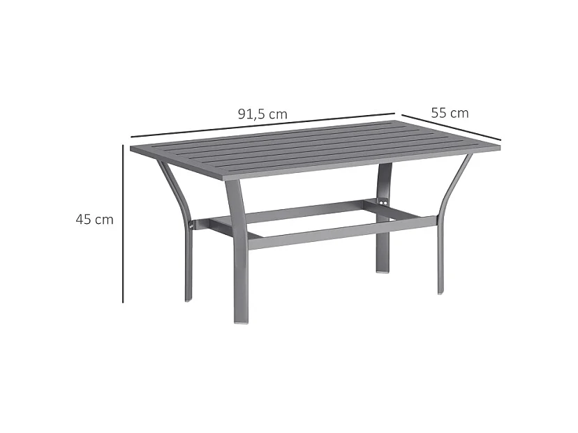 Weerbestendige metalen latten bijzettafel, donkergrijs, voor balkon en tuin (91,5x55x45cm)