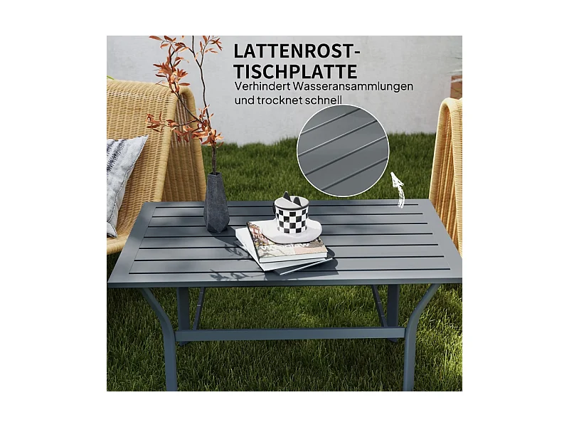 Weerbestendige metalen latten bijzettafel, donkergrijs, voor balkon en tuin (91,5x55x45cm)