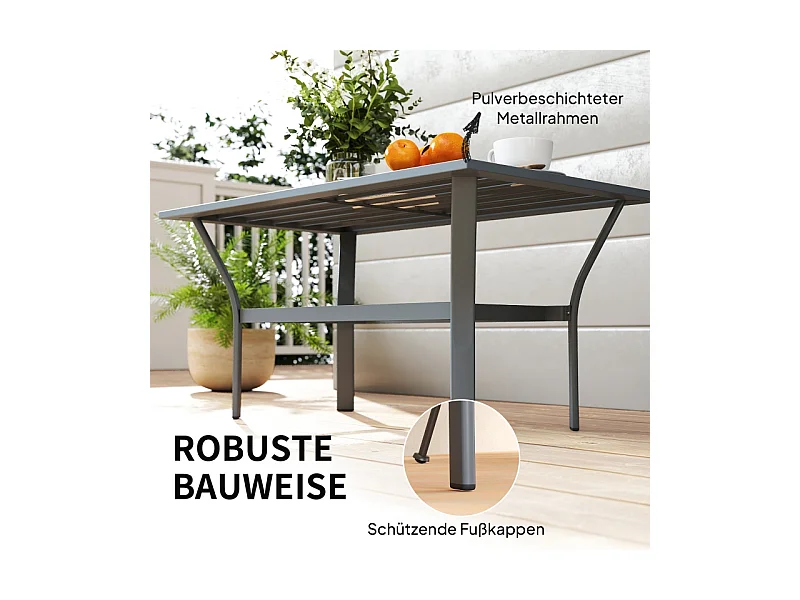 Weerbestendige metalen latten bijzettafel, donkergrijs, voor balkon en tuin (91,5x55x45cm)