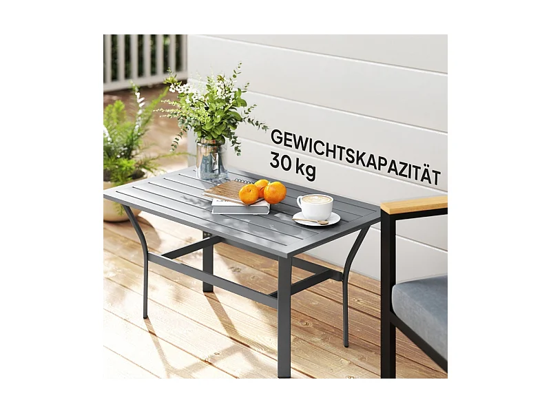 Weerbestendige metalen latten bijzettafel, donkergrijs, voor balkon en tuin (91,5x55x45cm)