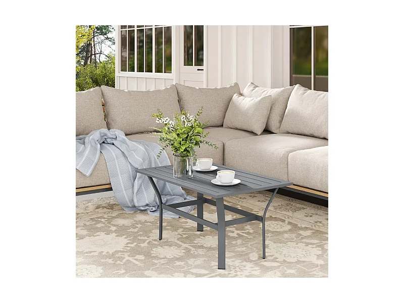 Weerbestendige metalen latten bijzettafel, donkergrijs, voor balkon en tuin (91,5x55x45cm)