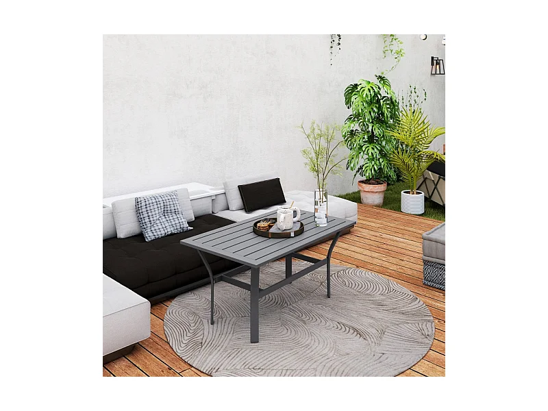 Weerbestendige metalen latten bijzettafel, donkergrijs, voor balkon en tuin (91,5x55x45cm)