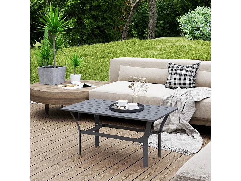 Table d'appoint métallique à lamelles, résistante aux intempéries, gris foncé, pour balcon et jardin (91.5x55x45cm)